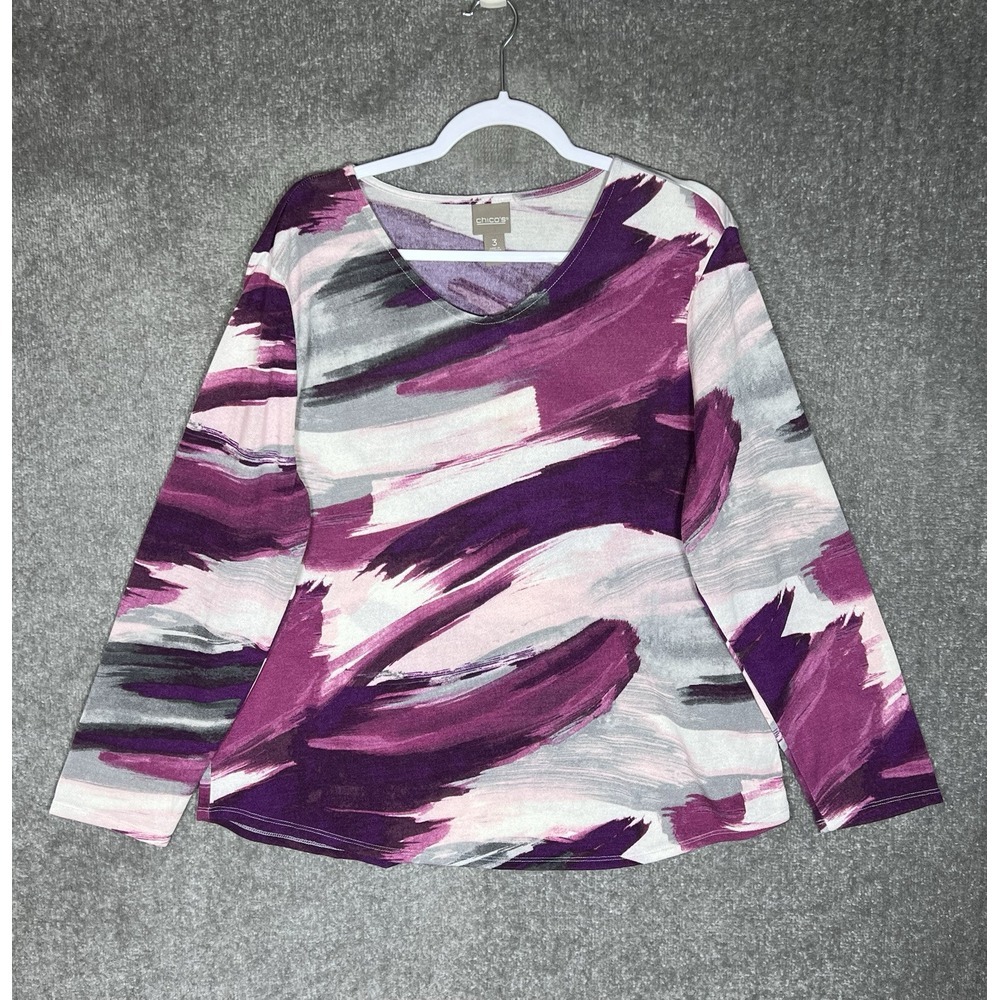 Chico's Purple Multi Brushstroke V-Neck Tunic Size 3